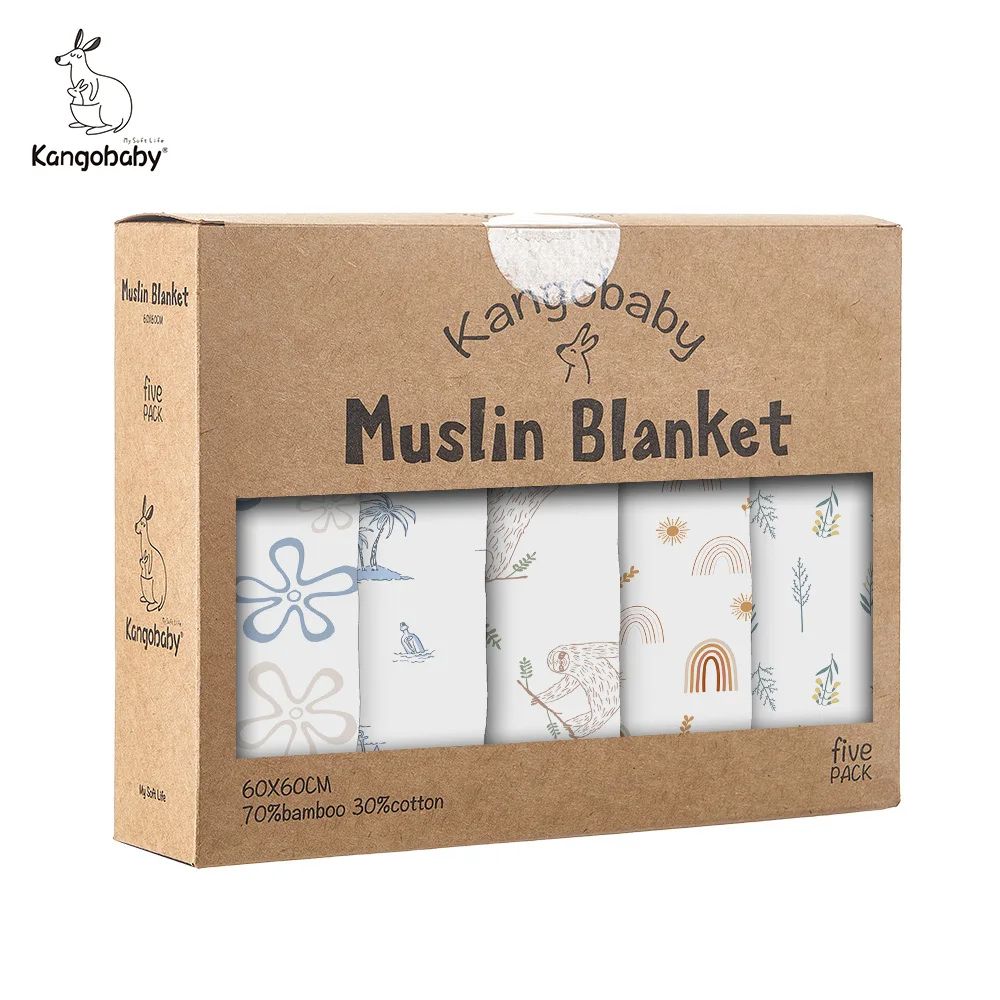 My Soft Life 5-Piece Bamboo Cotton Muslin Blanket & Baby Burp Cloth Set, Multi-Functional Essentials for Newborns