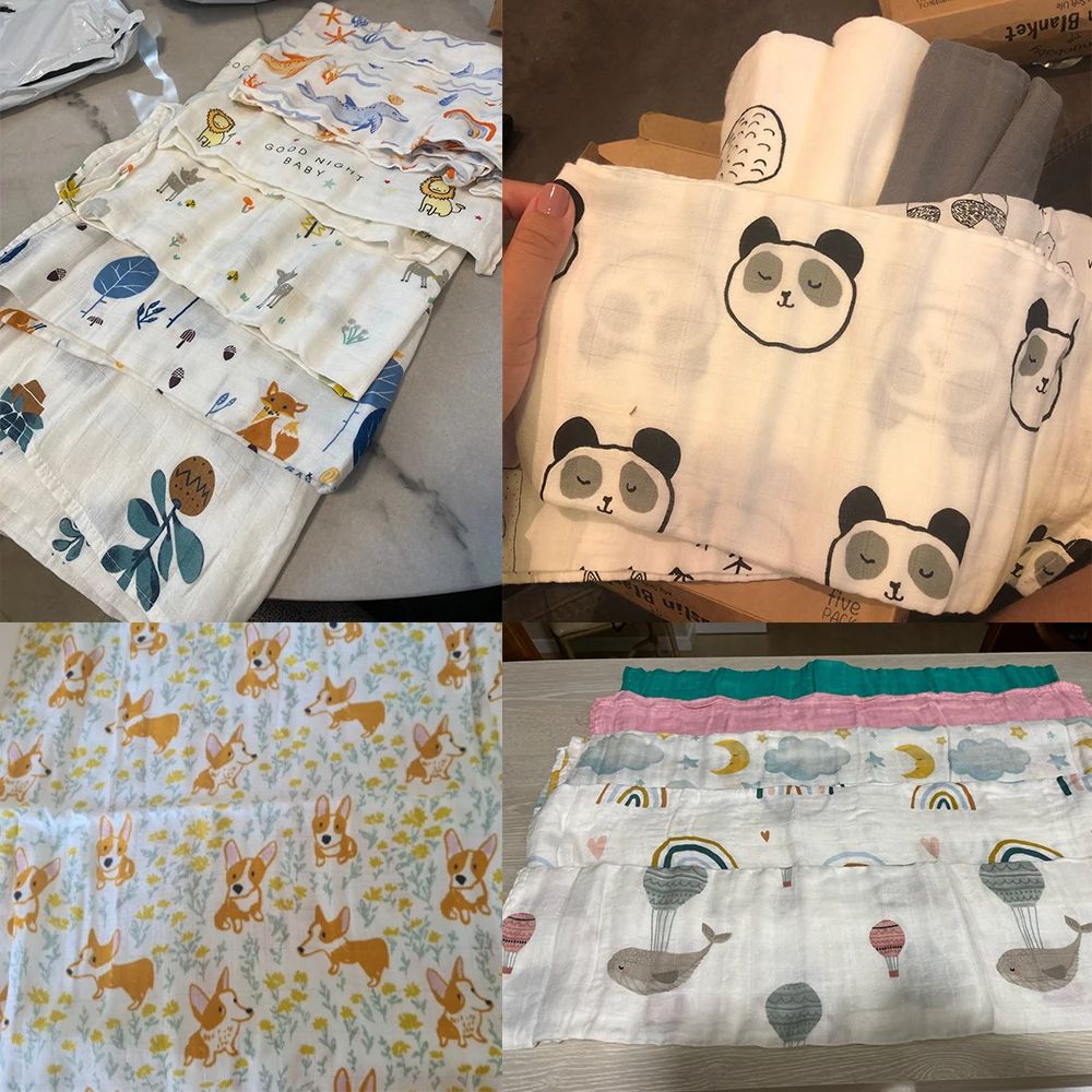 My Soft Life 5Piece Bamboo Cotton Muslin Blanket  Baby Burp Cloth Set MultiFunctional Essentials Fo 2