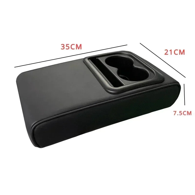 Universal Car Center Console Armrest Cushion With 2 Cup Holders PU Leather Height Adjustable Pad Fo 5