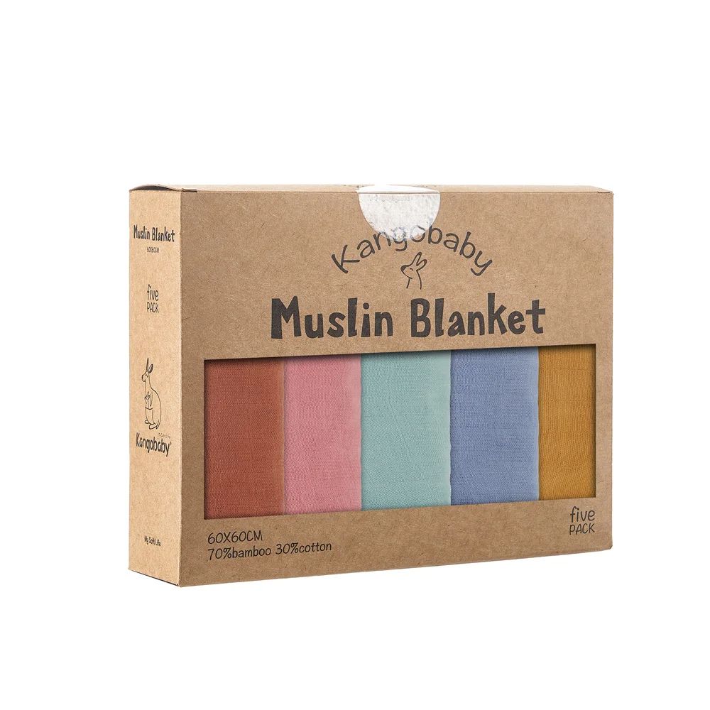 My Soft Life 5Piece Bamboo Cotton Muslin Blanket  Baby Burp Cloth Set MultiFunctional Essentials Fo 6