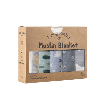My Soft Life 5Piece Bamboo Cotton Muslin Blanket  Baby Burp Cloth Set MultiFunctional Essentials Fo 8