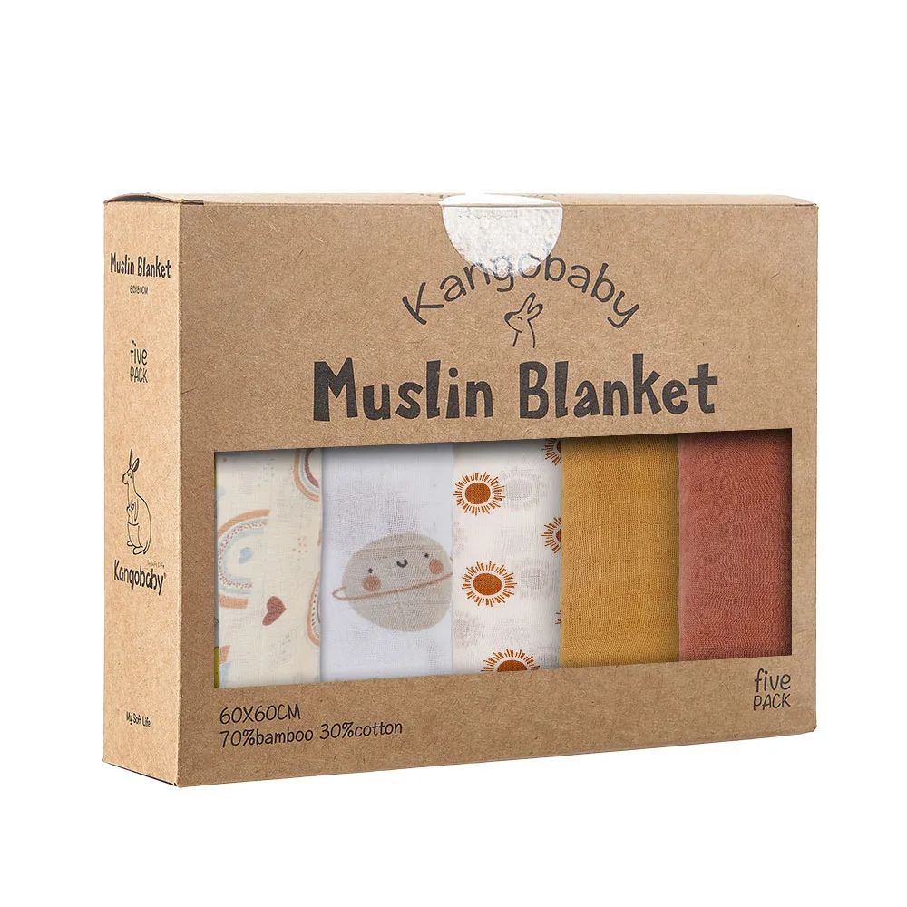 My Soft Life 5Piece Bamboo Cotton Muslin Blanket  Baby Burp Cloth Set MultiFunctional Essentials Fo 9