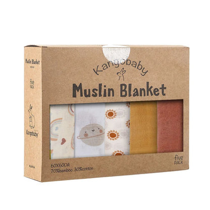 My Soft Life 5Piece Bamboo Cotton Muslin Blanket  Baby Burp Cloth Set MultiFunctional Essentials Fo 9