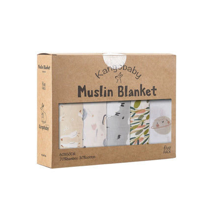 My Soft Life 5Piece Bamboo Cotton Muslin Blanket  Baby Burp Cloth Set MultiFunctional Essentials Fo 10