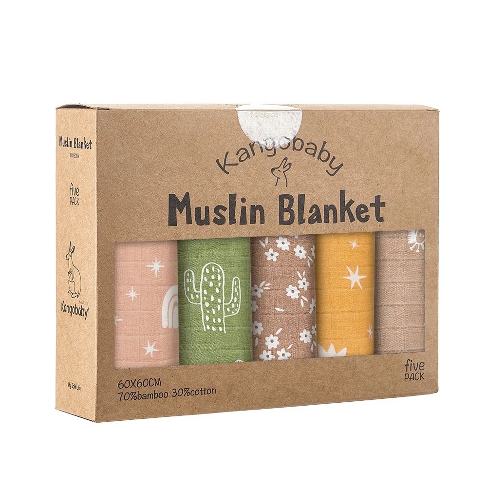 My Soft Life 5Piece Bamboo Cotton Muslin Blanket  Baby Burp Cloth Set MultiFunctional Essentials Fo 11