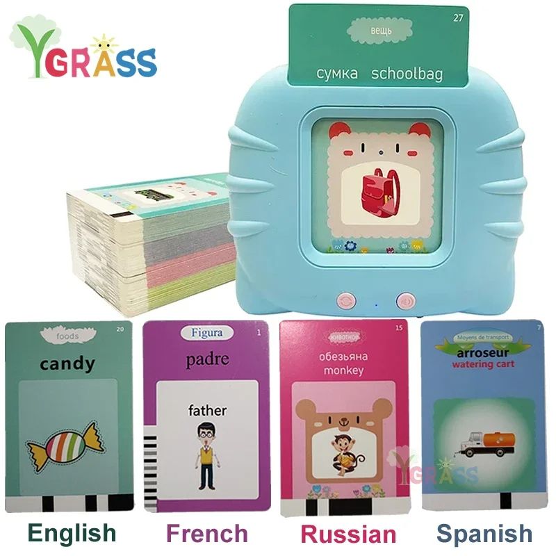 Educational Learning Talking Flash Cards for Kids, Multilingual Audio Book Toy, English, Russian, Spanish, French