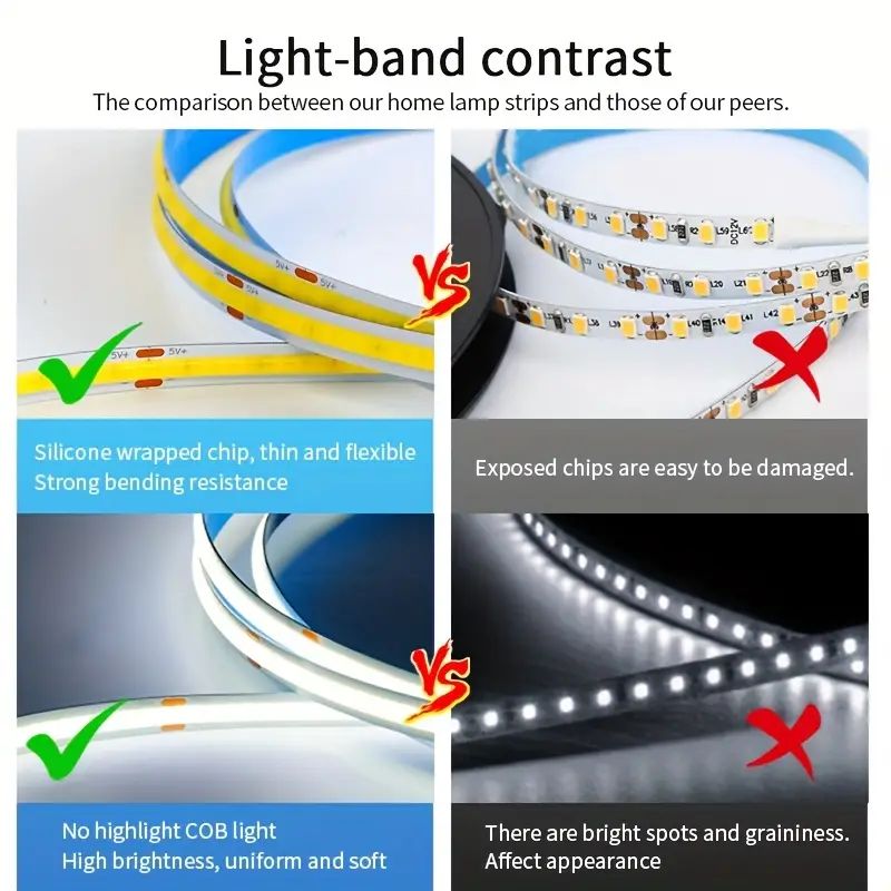 USB 5V COB LED Light Strip Flexible Touch Dimmer Diode Tape For DIY Room TV Mirror Backlight  Wall  1