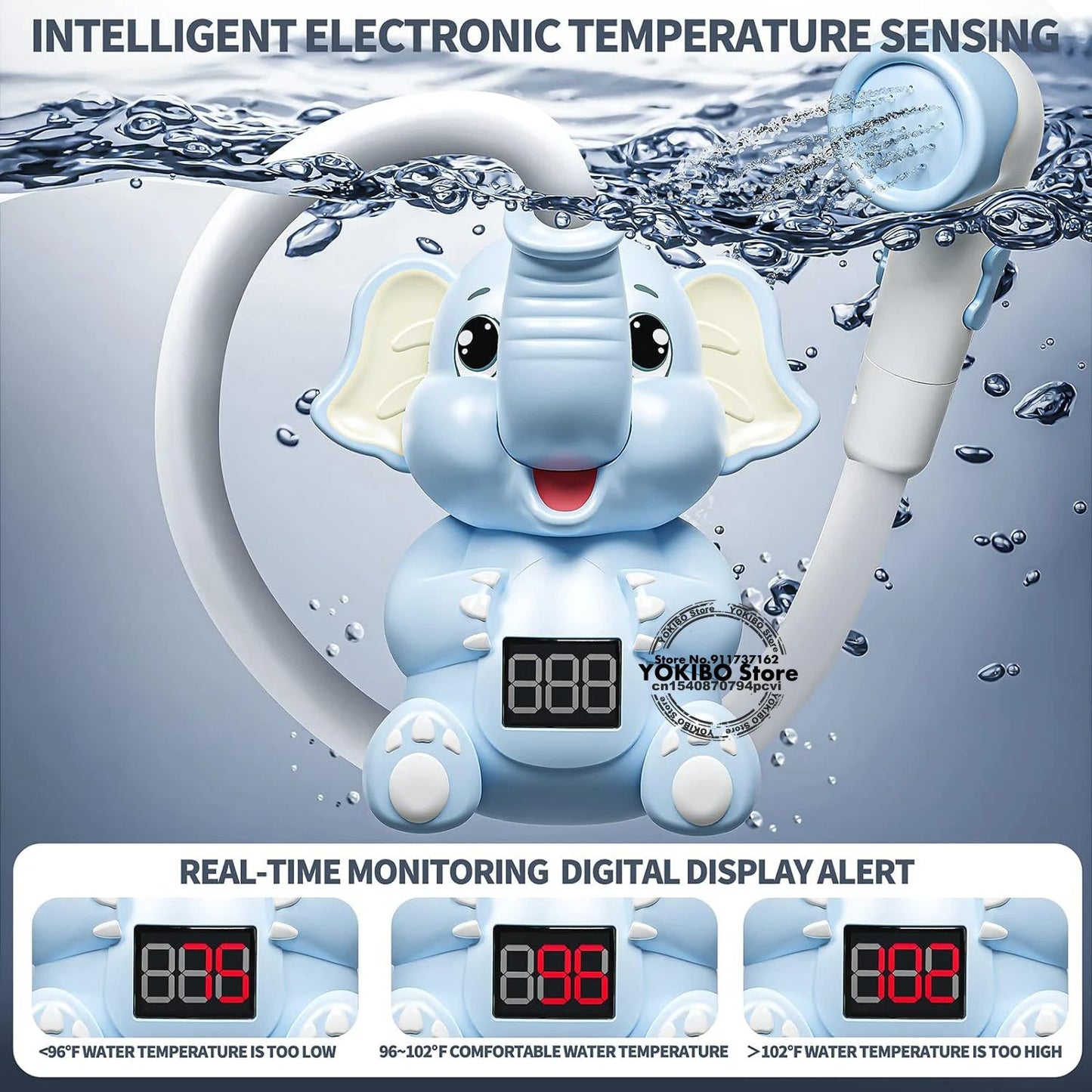 Electric Elephant Baby Bath Toy With Shower Thermometer USB Rechargeable Water Spray For Toddlers 1