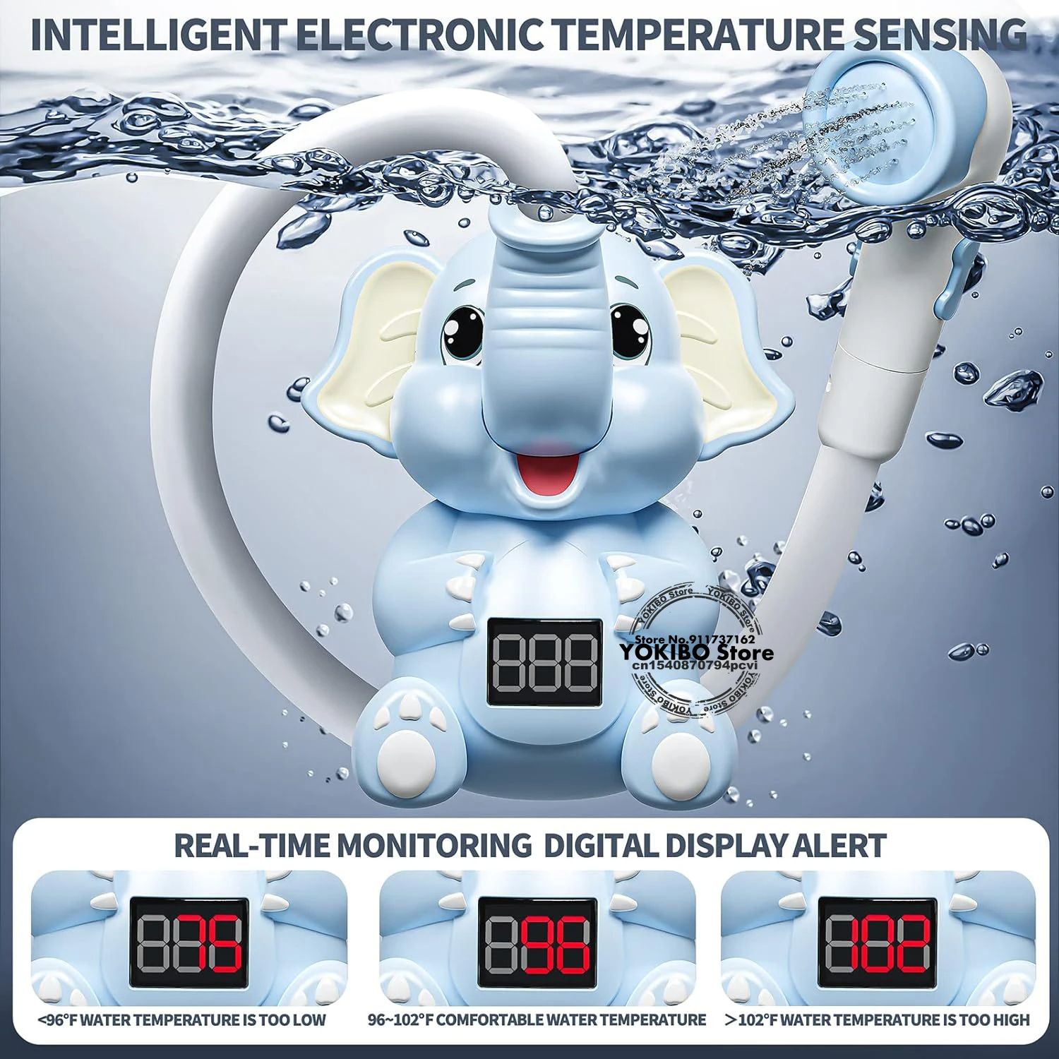 Electric Elephant Baby Bath Toy With Shower Thermometer USB Rechargeable Water Spray For Toddlers 1