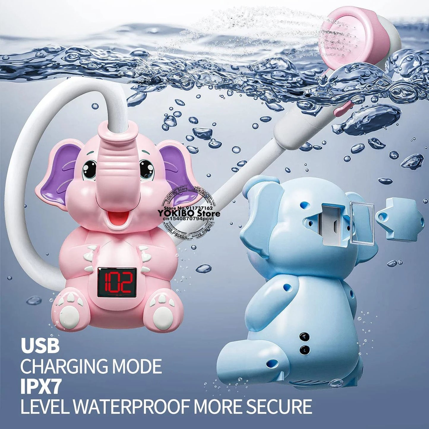 Electric Elephant Baby Bath Toy with Shower Thermometer, USB Rechargeable Water Spray for Toddlers