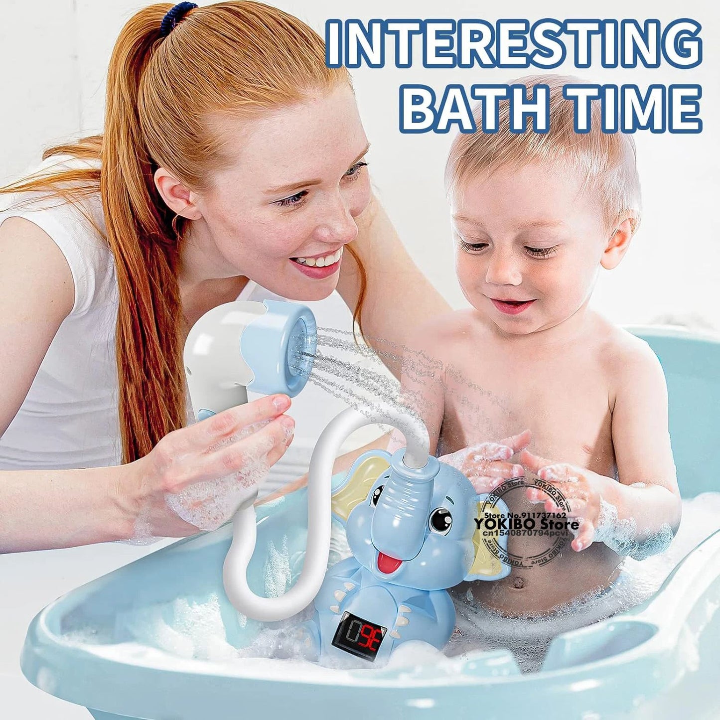 Electric Elephant Baby Bath Toy With Shower Thermometer USB Rechargeable Water Spray For Toddlers 3