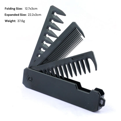 2 in 1 Pocket Folding Comb Wide Tooth & Dense Tooth Beard Comb for Barber, Hair Clipper, & Salon Styling