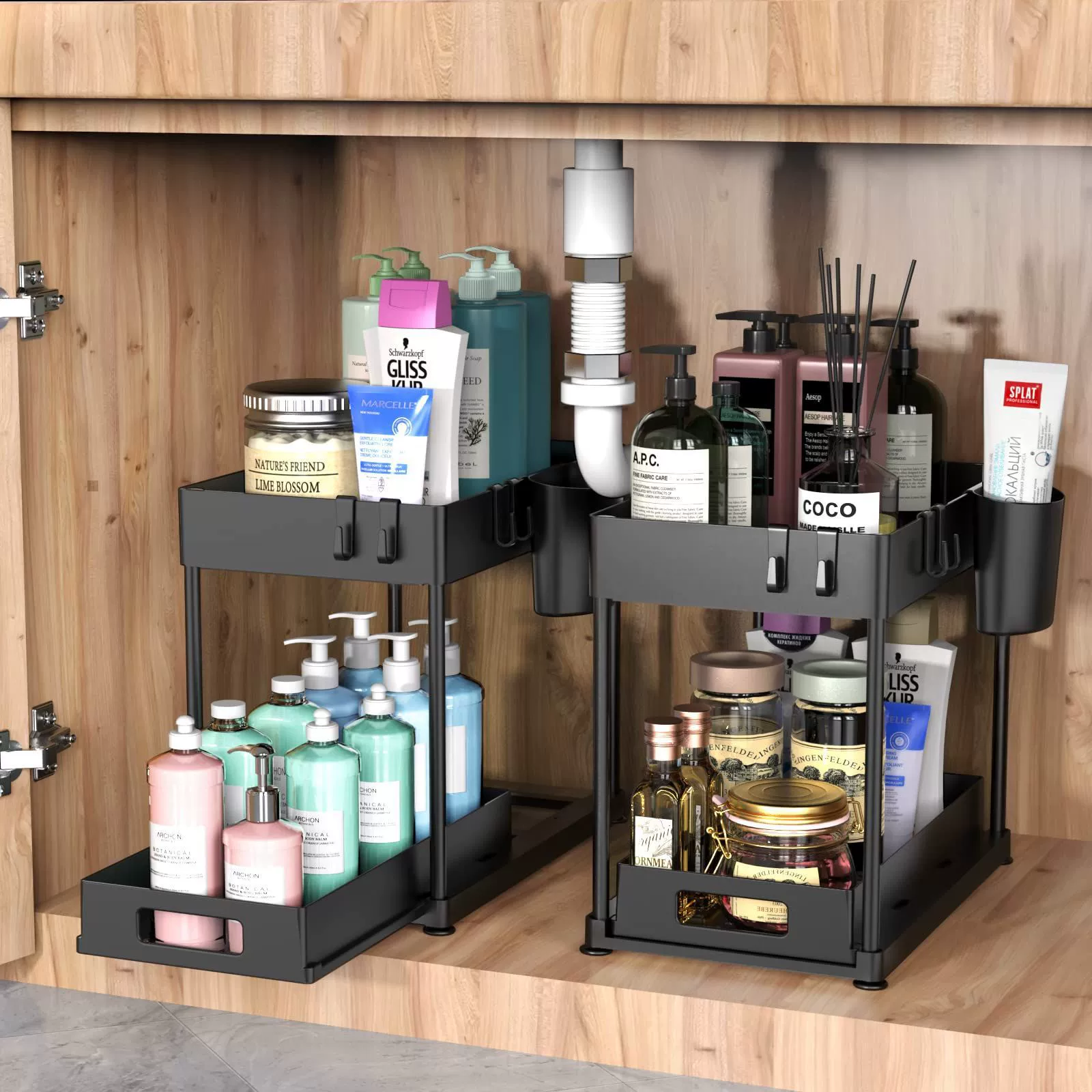 Kitchen organizer countertop double-layer pull-out shelf cabinet pull-out drain rack