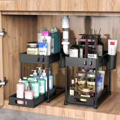 Kitchen organizer countertop double-layer pull-out shelf cabinet pull-out drain rack