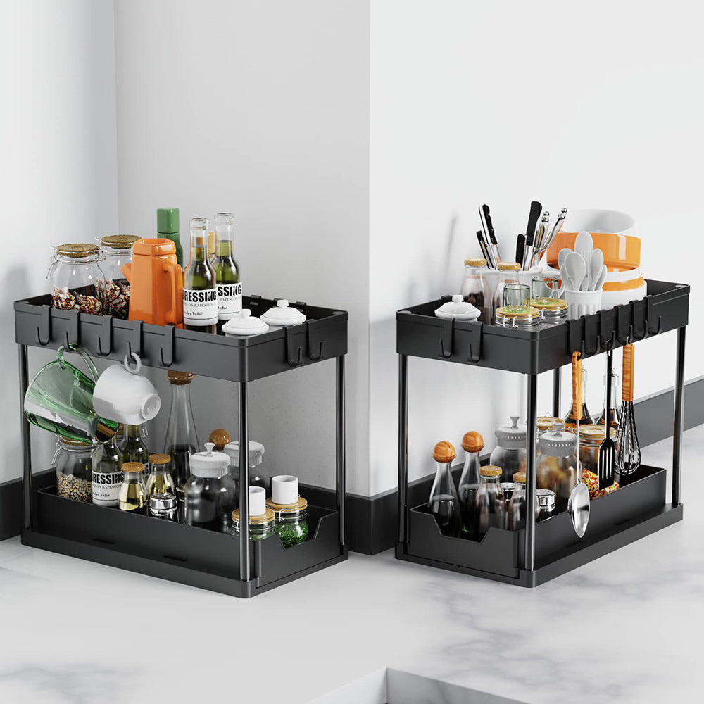 Compact kitchen cabinet organizer with drain rack