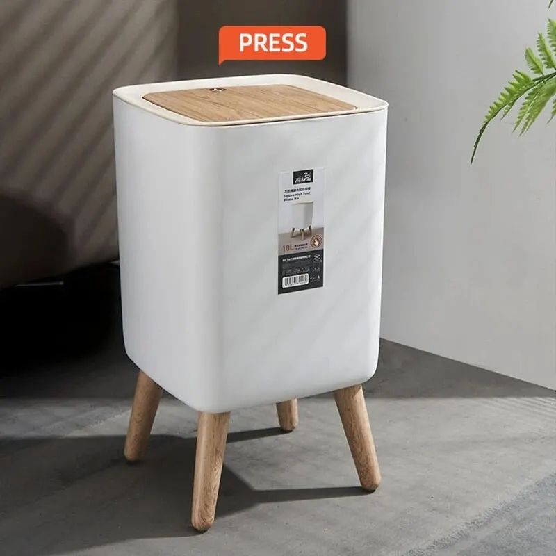 Modern Trash Can With Lid  Press Dustbin For Living Room Bathroom Kitchen 0
