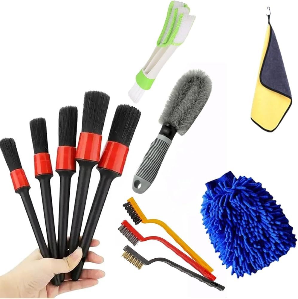 New Car Cleaning Brushes Kit, Automotive Detailing Tools for Cars, Electric Drill Brush & Dust Cleaning Set