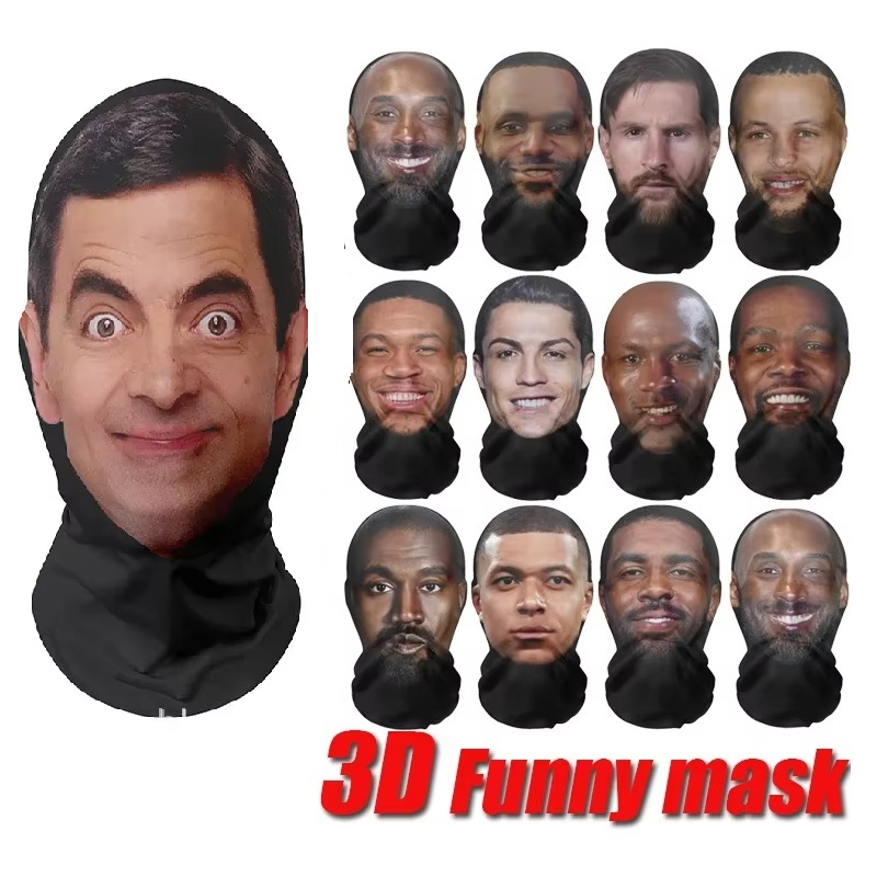 Seamless Mask, Funny Face Printed Head Scarf for Halloween & Cosplay, Breathable & Comfortable