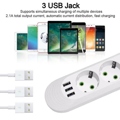 2500W Power Strip with AC Outlet  USB Ports Multiprise Extension Cord Fast Charging  Surge Prote