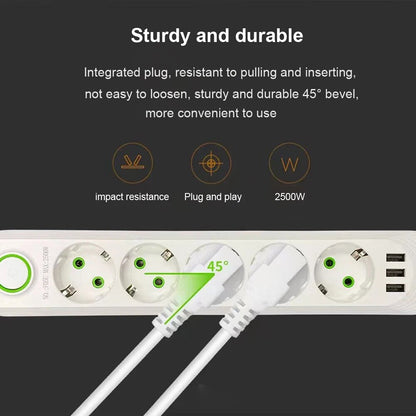 2500W Power Strip with AC Outlet  USB Ports Multiprise Extension Cord Fast Charging  Surge Prote