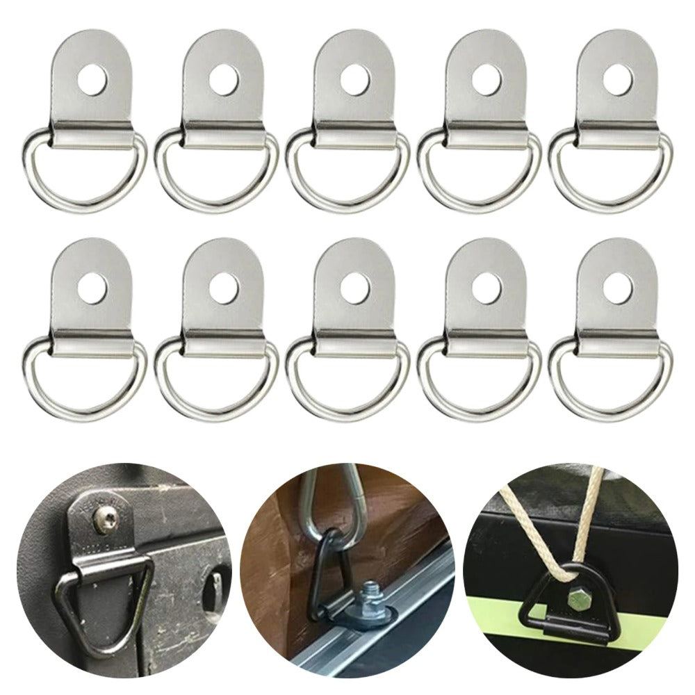 10Pcs Heavy-Duty Stainless Steel D Rings – Secure Tie Down Anchors & Lashing Rings for Car, Boat, Trailer, RV Load