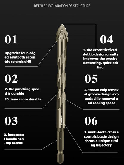 HighFourEdged Serrated Eccentric Drill Bit Dry Drilling For Ceramic Tiles Glass Marble  Concrete 3