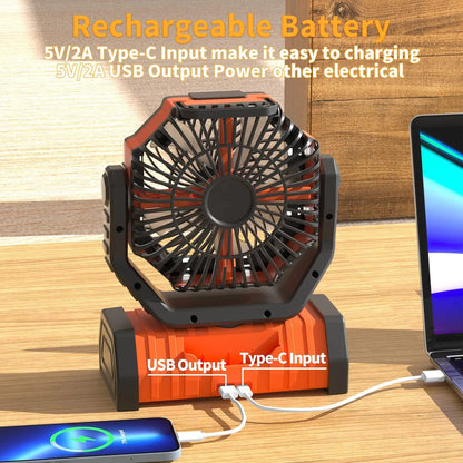 USB Rechargeable Camping Fan Portable Air Circulator With Head Rotation  Tent Hook 1