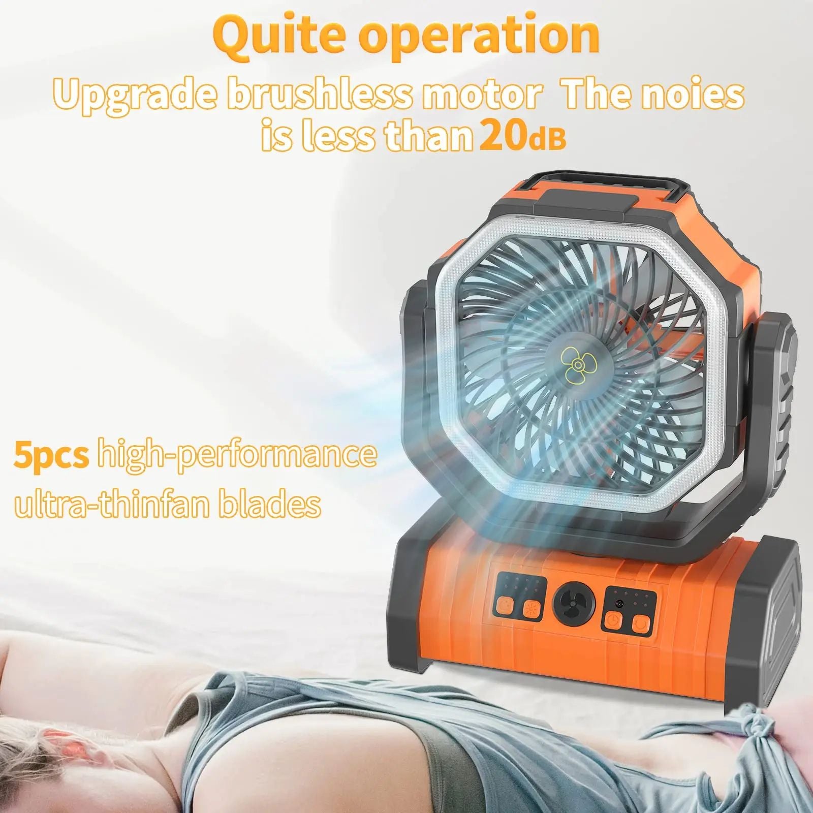 USB Rechargeable Camping Fan Portable Air Circulator With Head Rotation  Tent Hook 2