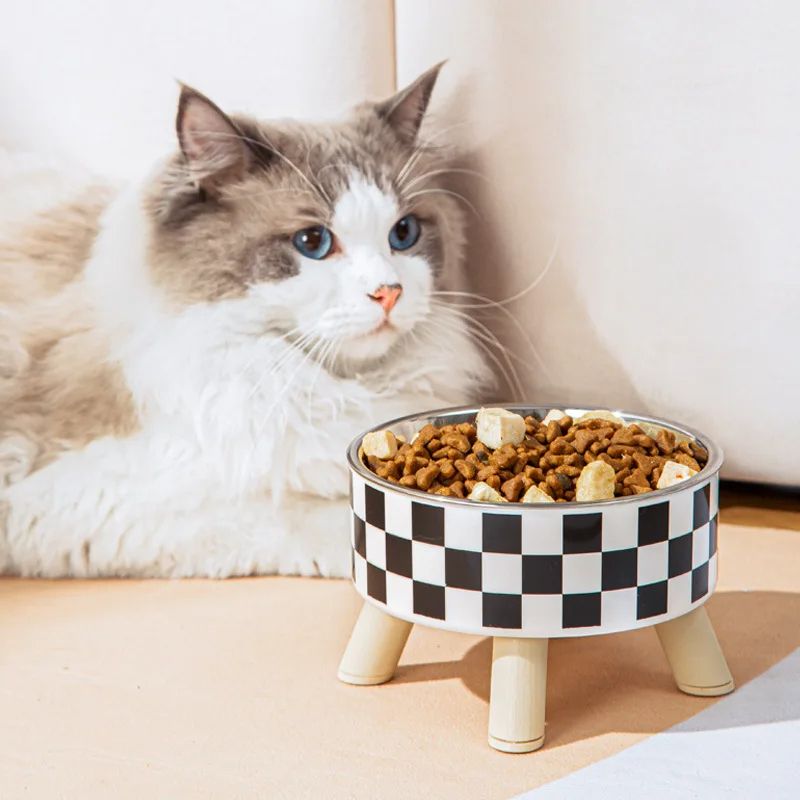 Anti Knock Pet Bowl, High-Footed, Dog Proof, Large Capacity Plastic Cat Food Bowl