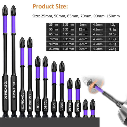 Magnetic Screwdriver Bits Set Shockproof NonSlip Phillips Impact Bits Hex Shank Alloy Steel Bits Fo