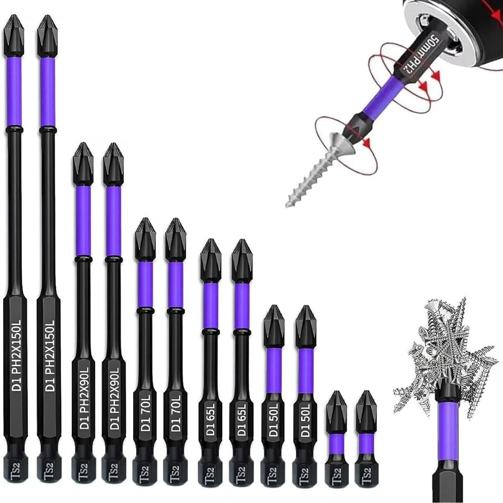 Magnetic Screwdriver Bits Set, Shockproof Non-Slip Phillips Impact Bits, Hex Shank Alloy Steel Bits for Electric Power
