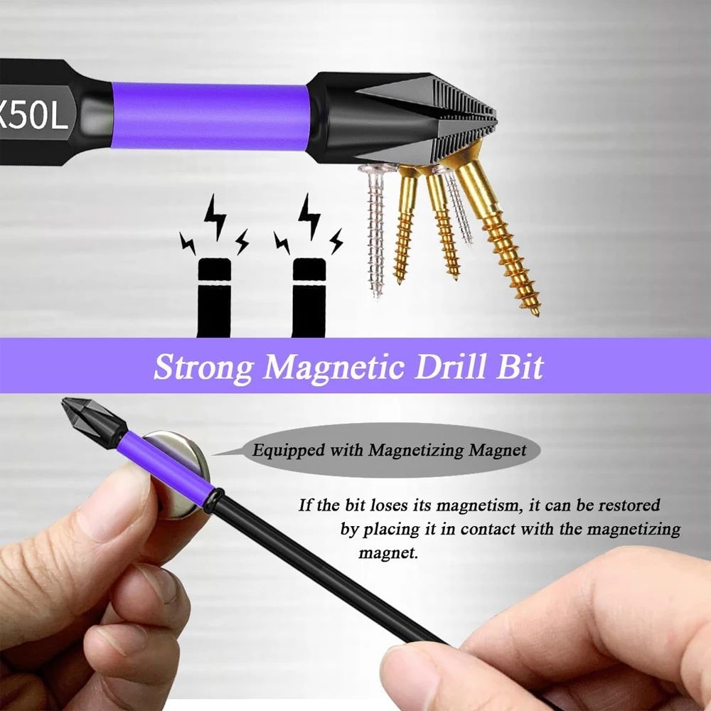 Magnetic Screwdriver Bits Set Shockproof NonSlip Phillips Impact Bits Hex Shank Alloy Steel Bits Fo