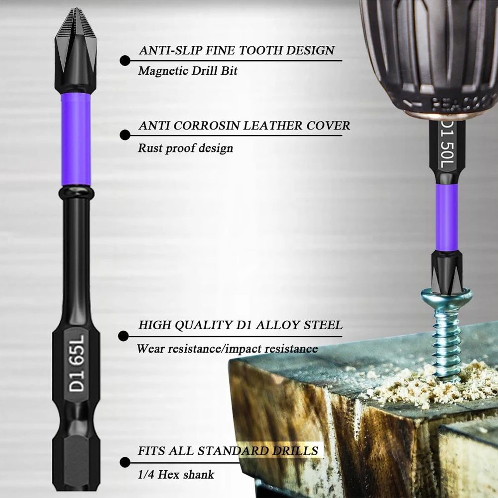 Magnetic Screwdriver Bits Set Shockproof NonSlip Phillips Impact Bits Hex Shank Alloy Steel Bits Fo