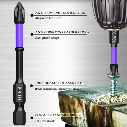 Magnetic Screwdriver Bits Set Shockproof NonSlip Phillips Impact Bits Hex Shank Alloy Steel Bits Fo