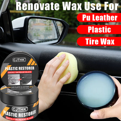 Car Plastic Restorer Crystal Clear, Auto Interior Leather & Panel Renewal Wax for Back to Black Gloss