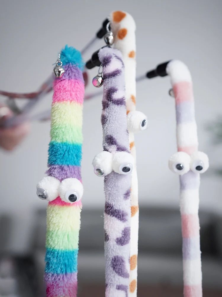 Funny Caterpillar Cat Toy Feather Wand Velvet Caterpillar Rod Toy For Aggressive Cats Colorful Pet  5
