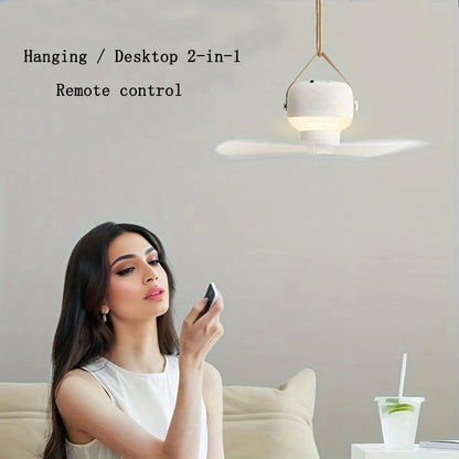 Portable Wireless Mini Ceiling Fan With Remote USB Rechargeable LED Light For Home Camping  Outdoor 1