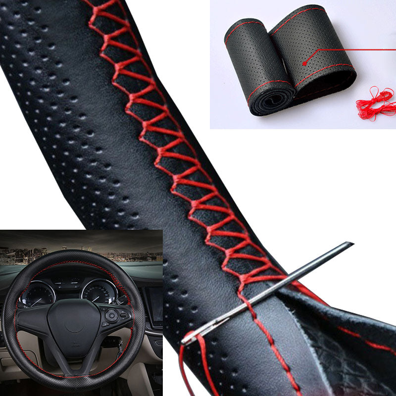 Premium Car Steering Wheel Cover DIY Microfiber Leather With Needles  Braid Thread 2