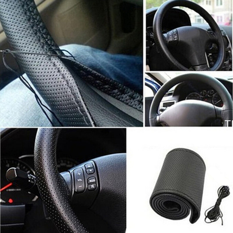 Premium Car Steering Wheel Cover DIY Microfiber Leather With Needles  Braid Thread 5