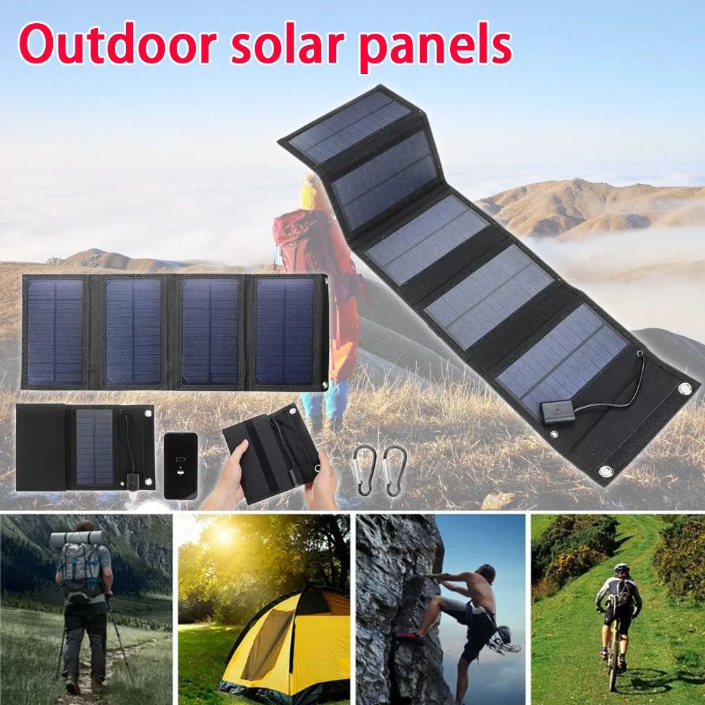 40W/70W Foldable Solar Panel Charger, 5V USB Portable Battery, Waterproof Power Bank for Camping and Outdor Cell Phone