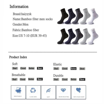 Mens Bamboo Fiber Crew Socks Breathable AntiBacterial Ideal For Business  Casual Wear 5