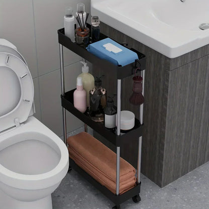 Bathroom Storage Rack with Wheels, Rolling Utility Cart & Multi-Purpose Corner Shelf Organizer