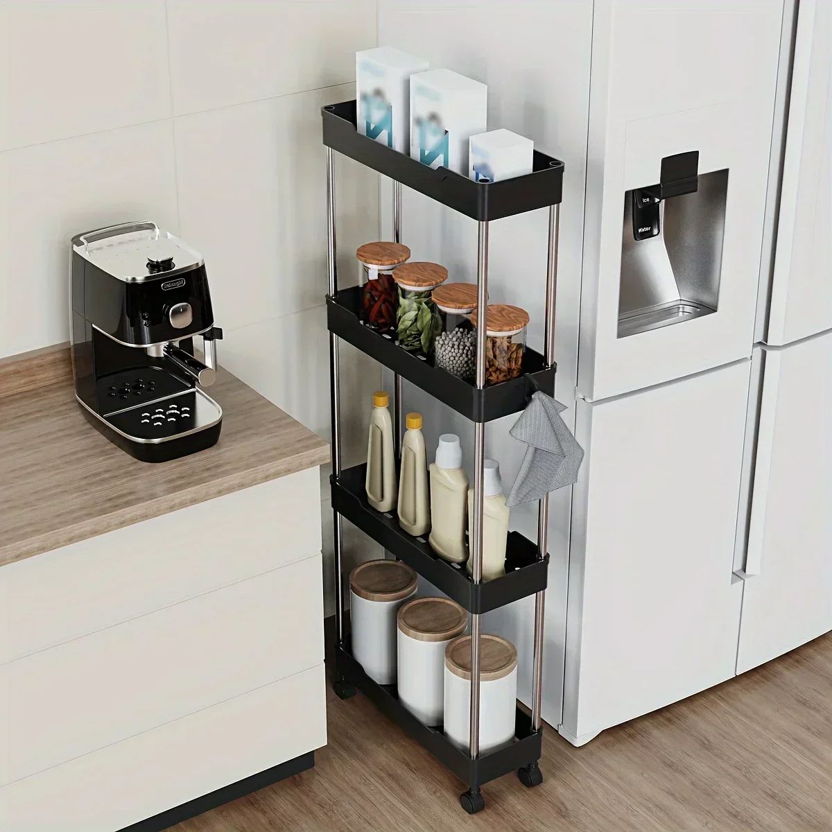 Bathroom Storage Rack With Wheels Rolling Utility Cart  MultiPurpose Corner Shelf Organizer 4