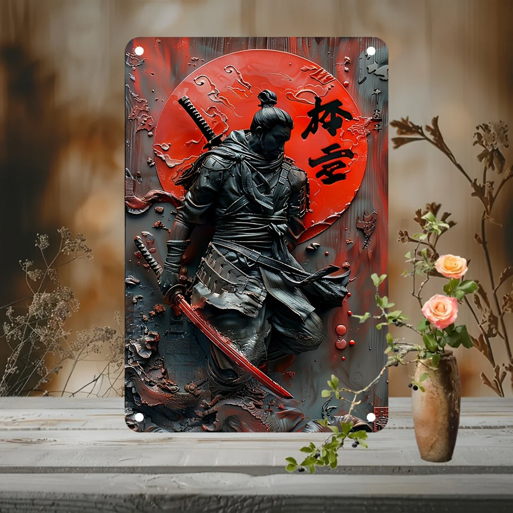 Samurai Sword Art Metal Sign Authentic Japanese Warrior Painting For Cafe Garage  HistoryThemed Roo 1