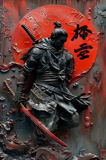 Samurai Sword Art Metal Sign Authentic Japanese Warrior Painting For Cafe Garage  HistoryThemed Roo 6