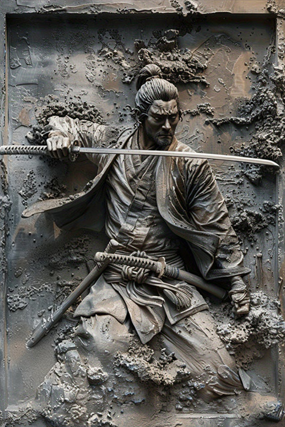 Samurai Sword Art Metal Sign Authentic Japanese Warrior Painting For Cafe Garage  HistoryThemed Roo 8