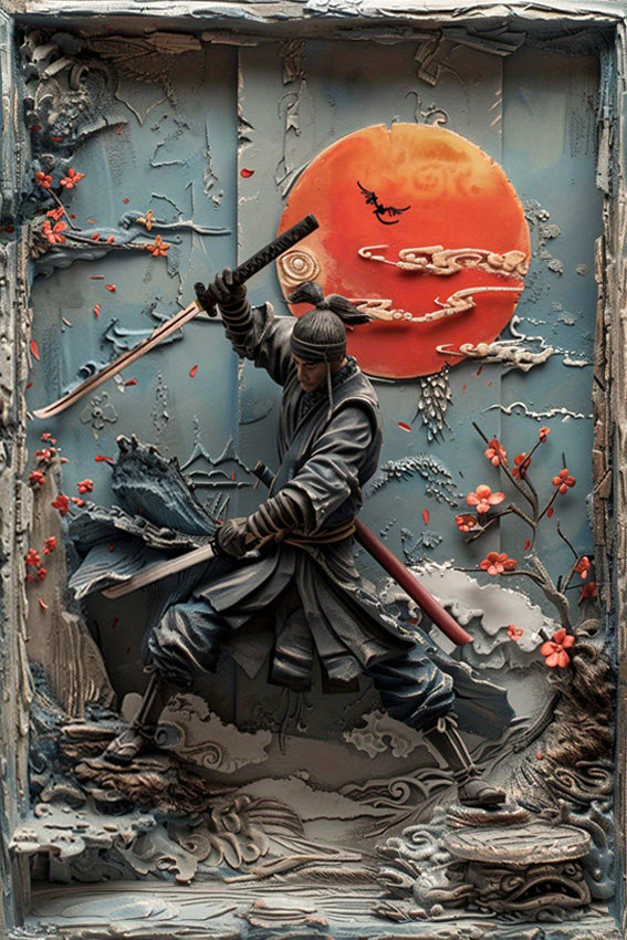 Samurai Sword Art Metal Sign Authentic Japanese Warrior Painting For Cafe Garage  HistoryThemed Roo 9
