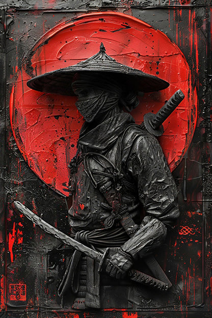 Samurai Sword Art Metal Sign Authentic Japanese Warrior Painting For Cafe Garage  HistoryThemed Roo 10