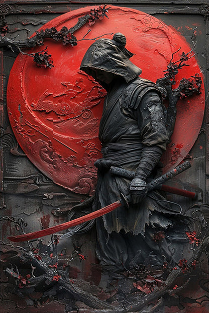 Samurai Sword Art Metal Sign Authentic Japanese Warrior Painting For Cafe Garage  HistoryThemed Roo 12