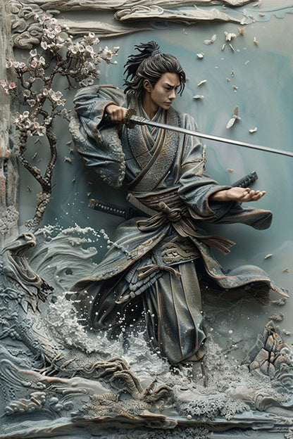 Samurai Sword Art Metal Sign Authentic Japanese Warrior Painting For Cafe Garage  HistoryThemed Roo 13